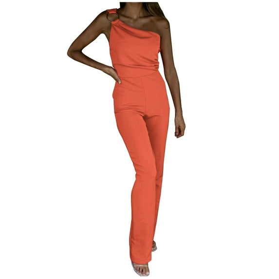 IROINNID Sleeveless One Shoulder Jumpsuit For Women Full-Length Ladies Summer Backless Loose Long Rompers Jumpsuit