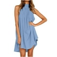 thumbnail image 1 of IROINNID Sleeveless Round Neckline Dress For Women Fashion Summer Casual Halter Irregular Hem Dress Solid Color Short Halter Dress, 1 of 9