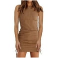 thumbnail image 1 of IROINNID Sleeveless Round Neckline Dress For Women Ribbing Knitting Drawstring Buttocks Casual Dress Solid Color Short Sheath Dress, 1 of 4