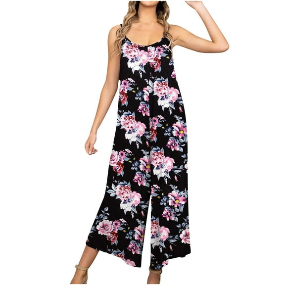 IROINNID Sleeveless Suspender Jumpsuit For Women Full-Length Casual Spaghetti Strap High Waist Wide Leg Jumpsuit Rompers Jumpsuit