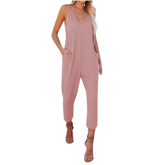 IROINNID Sleeveless Suspender Jumpsuit For Women Full-Length Summer Pocket Casual Leisure Suspender Jumpsuit