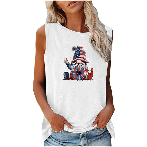 IROINNID Sleeveless Tank For Women Fashion Comfortable Top Blouse Round Neckline Women Tops America Independence Day