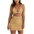 thumbnail image 1 of IROINNID Sleeveless V-Neck Dress For Women Fashion Backless Halter Bandage Mini Dress Solid Color Short Sheath Dress, 1 of 7