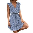 thumbnail image 1 of IROINNID Sleeveless V-Neck Dress For Women Fashion Summer Casual Floral Bandage Flounced Edge Dress Solid Color Knee-Length Empire Dress, 1 of 4
