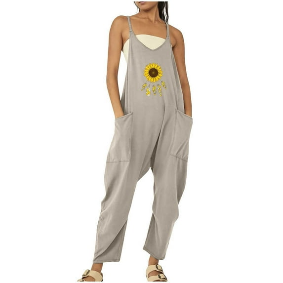 IROINNID Sleeveless V-Neck Jumpsuit For Women Full-Length Casual Cold Shoulder Suspender Wide Leg Jumpsuit