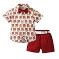 thumbnail image 1 of IROINNID Summer Boy's 4PCS Wear Short Sleeve Lapel Blouse Shorts Suit With Belt Tie, 1 of 9