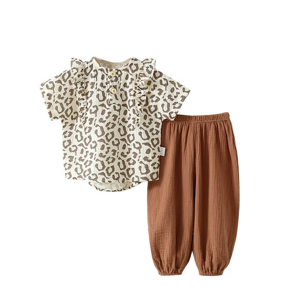 IROINNID Summer Clothes Thin Short-sleeved Cotton Gauze Two-piece Pajamas 3M