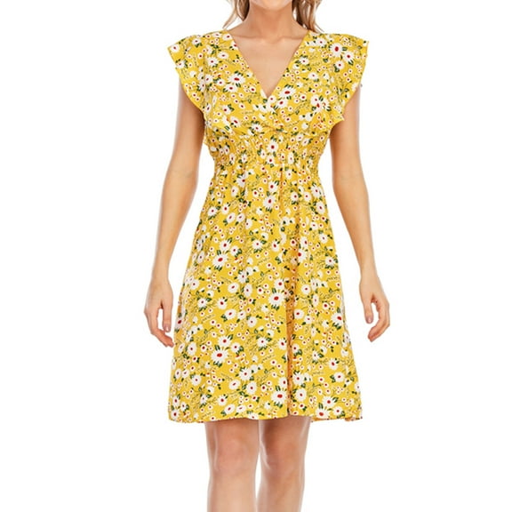 IROINNID Summer Dress For Women Casual Fashion V Neck Short Sleeve Loose Printing Dress Cheap