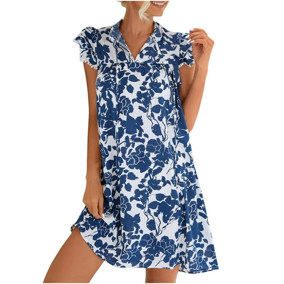 IROINNID Summer Dresses For Women Beach V-Neck Bandage Short Sleeve Floral Printed Loose Dress