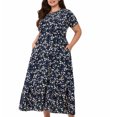 thumbnail image 1 of IROINNID Summer Dresses for Women , Plus Size Boho Floral Wedding Guest Maxi Dresses for Women, Round Neck and Short Sleeve Ruffled Summer Dresses, 1 of 5