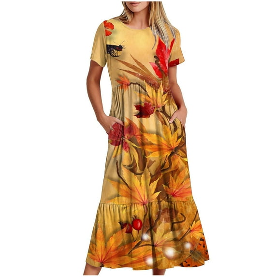 IROINNID Summer Dresses for Women 2024, Boho Floral Wedding Guest Maxi Dresses for Women, V-Neck and Short Sleeve Flowy Summer Dresses