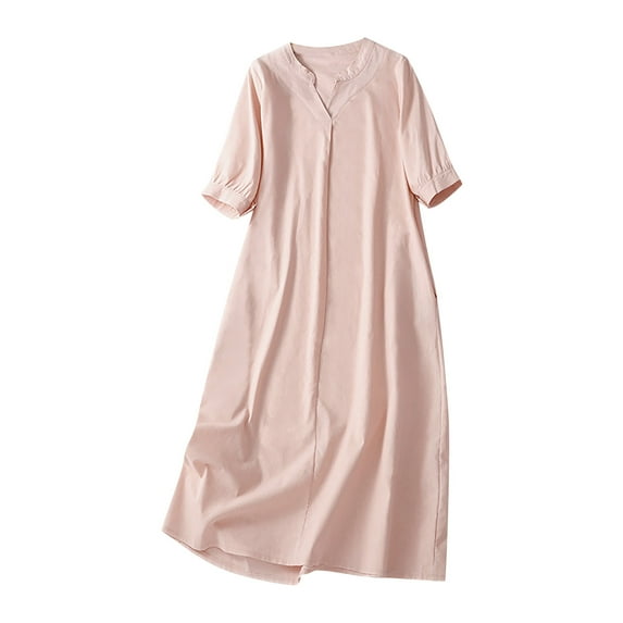 IROINNID Summer Dresses for Women 2024, Casual Loose Dress for Women with V-Neck and Short Sleeve Summer Soild Color Dresses