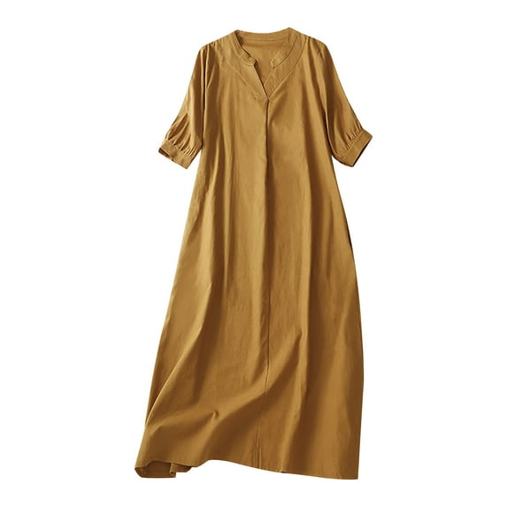 IROINNID Summer Dresses for Women , Casual Loose Dress for Women with V-Neck and Short Sleeve Summer Soild Color Dresses