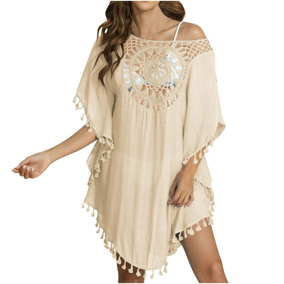 IROINNID Summer Dresses for Women Cover UP Soild Color Beach Dresses with Round Neck and Short Sleeve Casual Summer Sun Dresses
