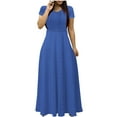 thumbnail image 1 of IROINNID Summer Dresses for Women , Maxi Dresses for Women with Short Sleeve and Round Neck Summer Solid Color Outfits Dress, 1 of 5