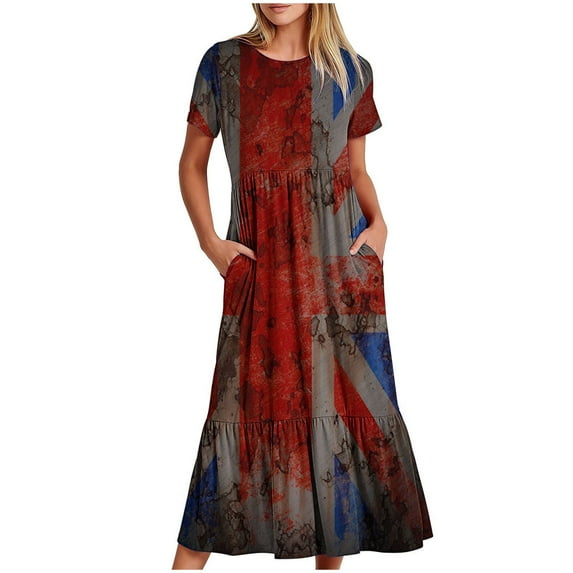 IROINNID Summer Dresses for Women 2024, Plus Size Wedding Guest Maxi Dresses for Women , Round Neck and Short Sleeve Pullover Vacation Dresses