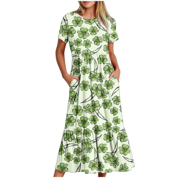 IROINNID Summer Dresses for Women 2024, Plus Size Wedding Guest Maxi Dresses for Women , Round Neck and Short Sleeve Pullover Vacation Dresses