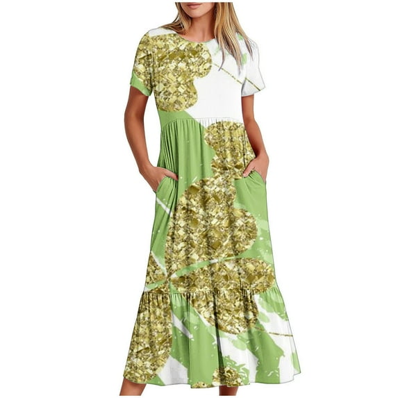 IROINNID Summer Dresses for Women 2024, Plus Size Wedding Guest Maxi Dresses for Women , Round Neck and Short Sleeve Pullover Vacation Dresses