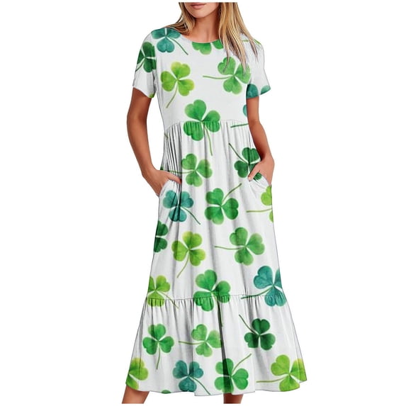 IROINNID Summer Dresses for Women 2024, Plus Size Wedding Guest Maxi Dresses for Women , Round Neck and Short Sleeve Pullover Vacation Dresses