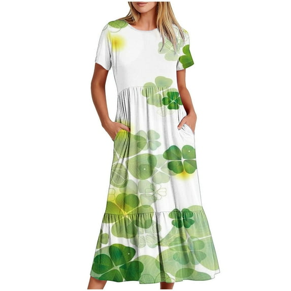 IROINNID Summer Dresses for Women 2024, Plus Size Wedding Guest Maxi Dresses for Women , Round Neck and Short Sleeve Pullover Vacation Dresses