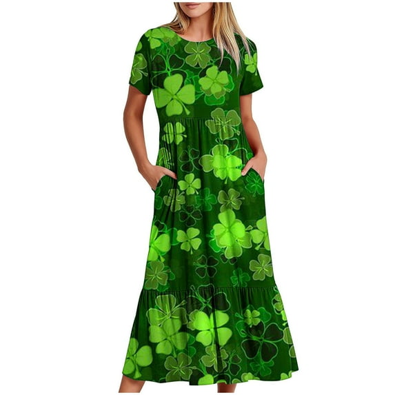 IROINNID Summer Dresses for Women 2024, Plus Size Wedding Guest Maxi Dresses for Women , Round Neck and Short Sleeve Pullover Vacation Dresses