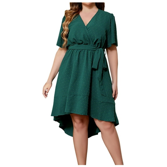 IROINNID Summer Dresses for Women 2024, Plus Size Wedding Guest Short Dresses for Women with Short Sleeve and V-Neck Loose Flowy Summer Outfits Dress