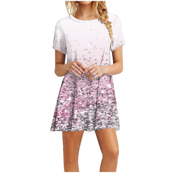 IROINNID Summer Dresses for Women 2024, Plus Size Women Casual Outfits Short Dresses with Round Neck and Short Sleeve Summer Ruffled Dresses