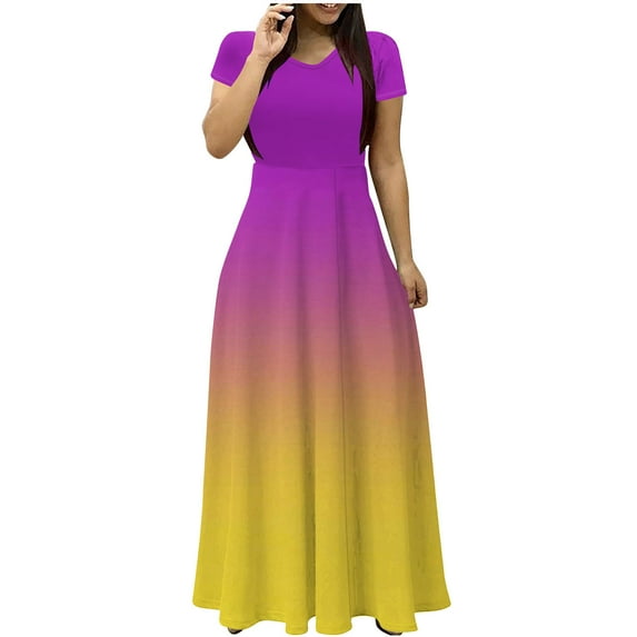 IROINNID Summer Dresses for Women , Slim Maxi Dresses for Women with Short Sleeve and V-Neck Summer Tie-dye Outfits Dress