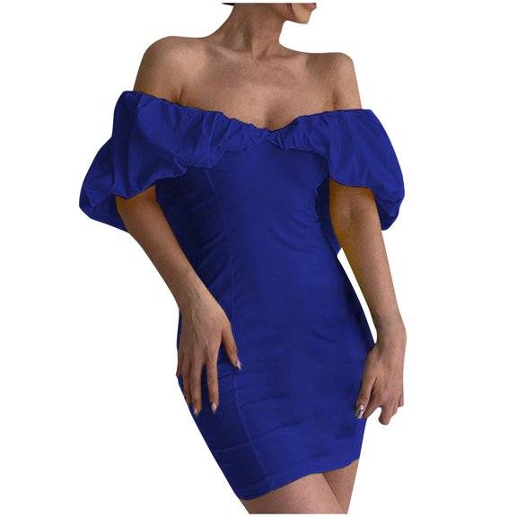 IROINNID Summer Dresses for Women , Summer Slim Short Dress Short Sleeve and Off-The-Shoulder Soild Color Holiday Dresses