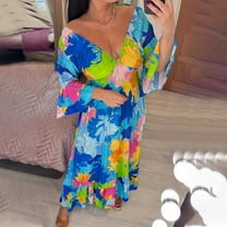 IROINNID Summer Dresses for Women , Sun Dresses for Women, Plus Size Floral Printed Maxi Dress Short Sleeve and V-Neck Outfits Dress