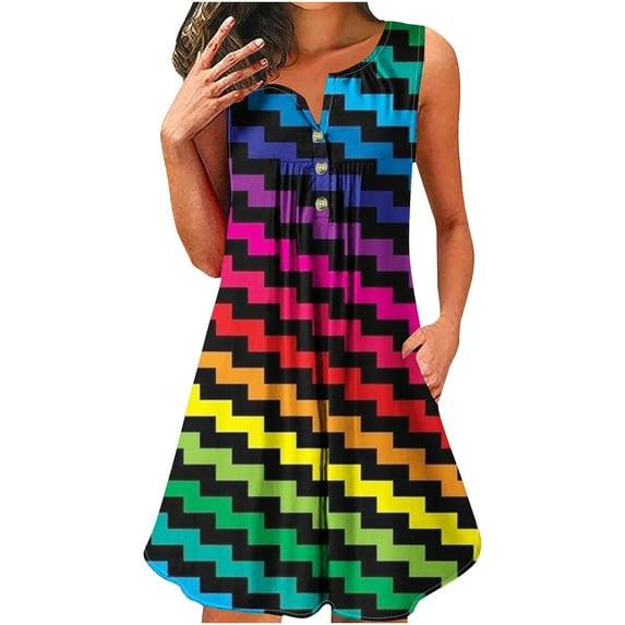IROINNID Summer Dresses for Women , Wedding Guest Dresses for Women , Round Neck and Sleeveless Printed Flowy Casual Vacation Dresses