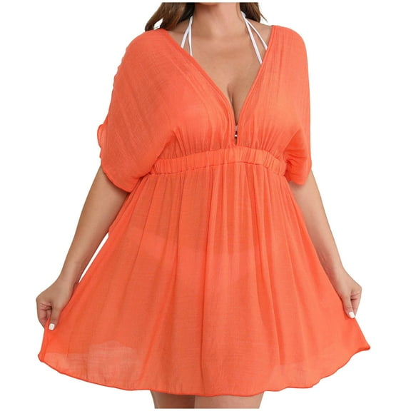 IROINNID Summer Dresses for Women , Wedding Guest Dresses for Women, Soild Color Plus Size Short Sleeve and V-Neck Summer Dresses