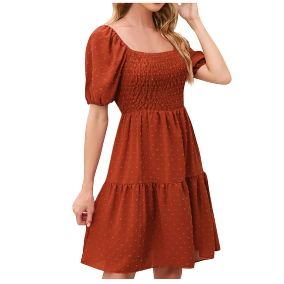 IROINNID Summer Dresses for Women , Wedding Guest Short Dresses for Women Square Neck and Short Sleeve with Ruffled Vacation Summer Dresses