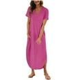 thumbnail image 1 of IROINNID Summer Dresses for Women 2024, Women Maxi Wedding Guest Dresses, Short Sleeve and V-Neck with Pocket Summer Soild Color Holiday Dresses, 1 of 7