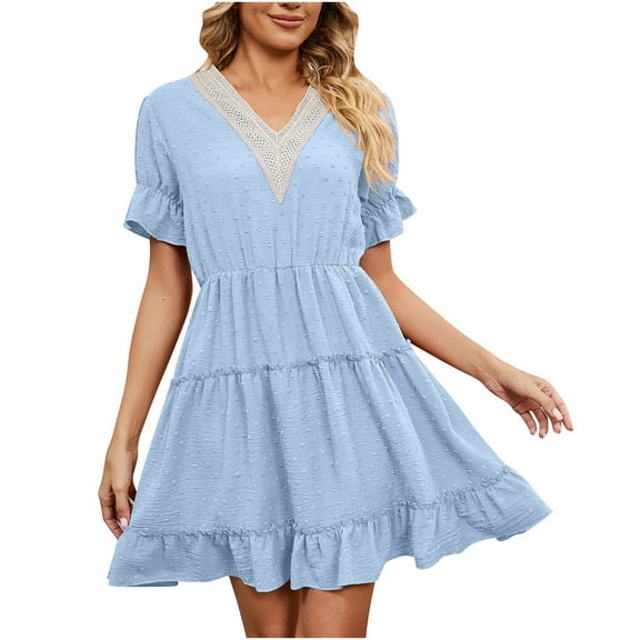 IROINNID Summer Dresses for Women Women Outfits Dresses with V-Neck and Short Sleeve Summer Ruffled Sun dresses