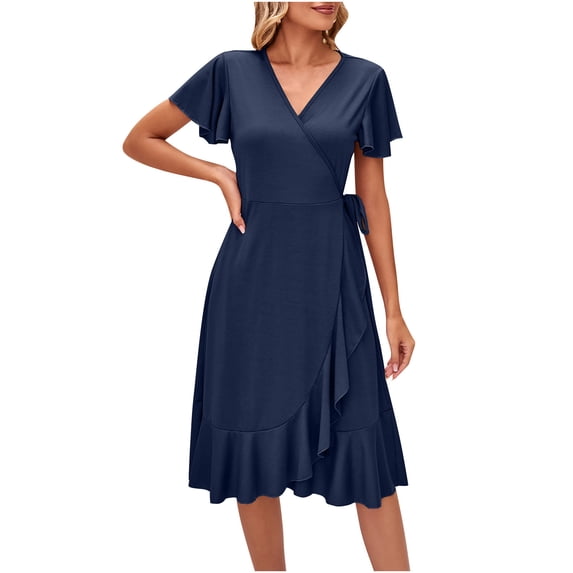 IROINNID Summer Dresses for Women Women Outfits Knee Length Dresses with V-Neck and Short Sleeve Summer Dresses