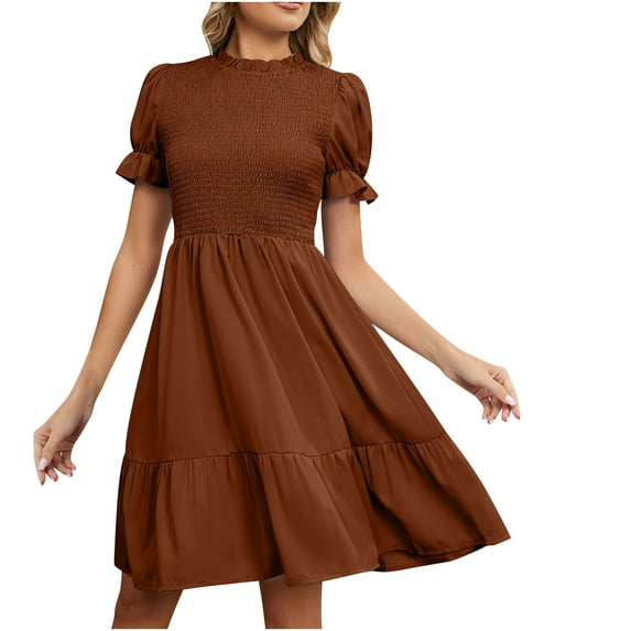 IROINNID Summer For Women 2023 Leisure Fashion Solid Color Short Puff Sleeve Comfy Dress Clearance Cheap