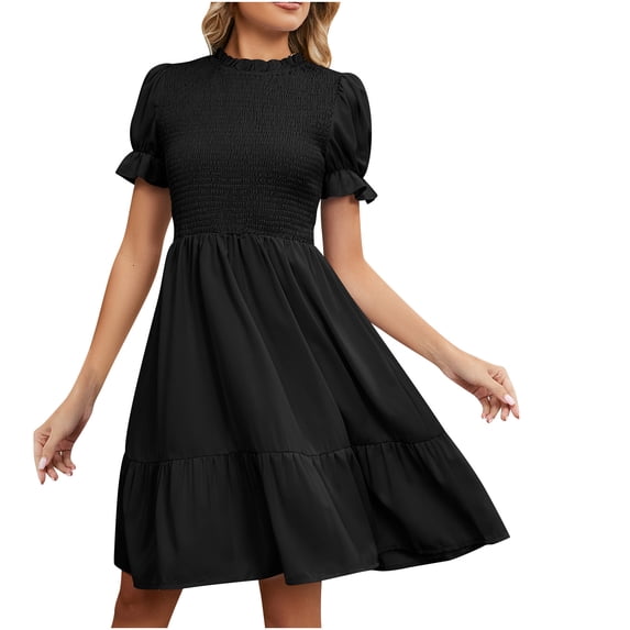 IROINNID Summer For Women 2023 Leisure Fashion Solid Color Short Puff Sleeve Comfy Dress Clearance Cheap