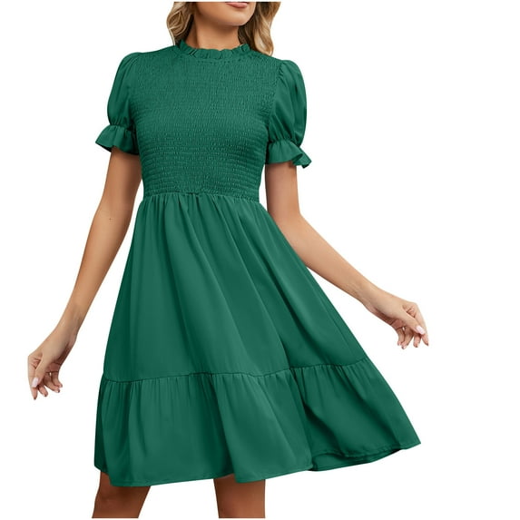 IROINNID Summer For Women 2023 Leisure Fashion Solid Color Short Puff Sleeve Comfy Dress Clearance