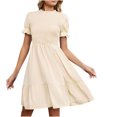 thumbnail image 1 of IROINNID Summer For Women 2023 Leisure Fashion Solid Color Short Puff Sleeve Comfy Dress Clearance, 1 of 8