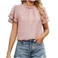 thumbnail image 1 of IROINNID Summer Going Out Jacquard Tops For Women Chiffon Double-Layer Solid Color Short-Sleeved Round-Neck Top Clearance Under 10$, 1 of 9