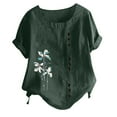 thumbnail image 1 of IROINNID Summer Going Out Tops For Women Leisure Summer Round Neck Short Sleeve Printed Buttons Tops Clearance, 1 of 5