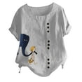 thumbnail image 1 of IROINNID Summer Going Out Tops For Women Loose Round Neck Leisure Short Sleeve Printed Buttons Tops Under 10$, 1 of 7