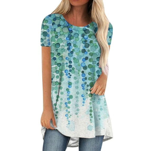 IROINNID Summer Loose Comfy Leisure Tops For Women Printed Round-Neck Loose Short Pullover Sleeve Tops Blouse