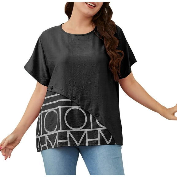 IROINNID Summer Oversize Tops For Women Casual Short Sleeve Round Neck Printed Loose Blouse Spring