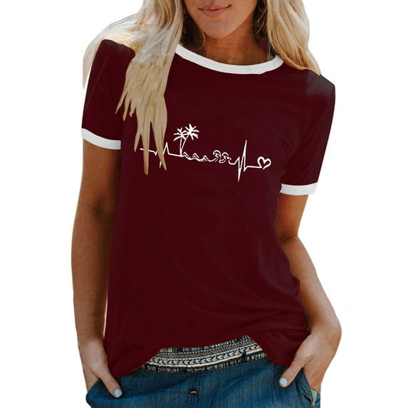 IROINNID Summer T-shirt For Women Fashion Casual Print Round Neck Loose Short Sleeve Top Blouse Under 10$