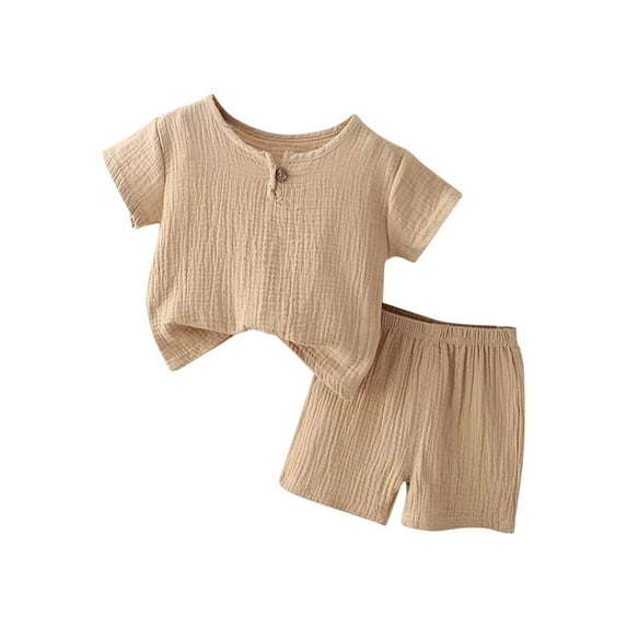 IROINNID Summer Toddler Clothes Casual Solid Crepe Gauze T-shirt Short Sleeve Shorts Set Baby Boys and Girls Set 18-24 Months