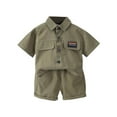 thumbnail image 1 of IROINNID Summer Toddler Clothes Casual Solid Lapel T-shirt Short Sleeve Shorts Baby Boys and Girls Set 18-24 Months, 1 of 9