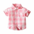 thumbnail image 1 of IROINNID Summer Toddler Clothes Lapel Lattice Short-sleeved Shirt Top With Pocket Baby Boys and Girls 18-24 Months, 1 of 7