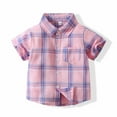 thumbnail image 1 of IROINNID Summer Toddler Clothes Lapel Lattice Short-sleeved Shirt Top With Pocket Baby Boys and Girls 2-3 Years, 1 of 8
